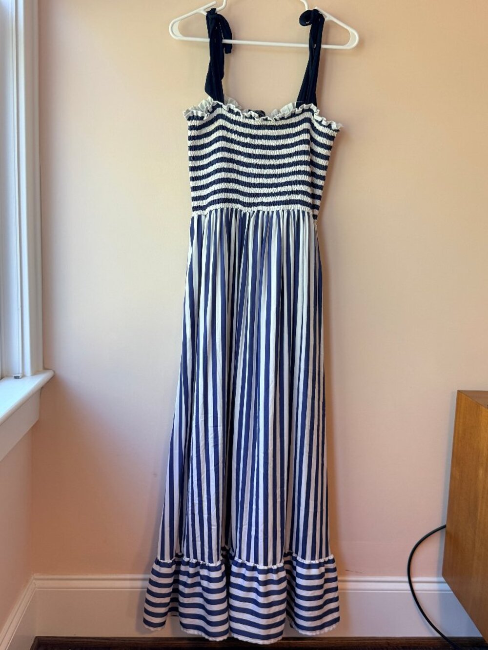 Summersalt Smocked Maxi Dress | Blue & White Nautical Stripe | Size L